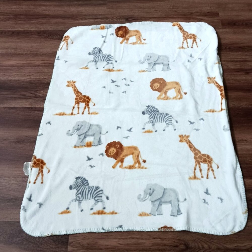 Little Journey Lion Elephant Giraffe Zebra Jungle Baby Blanket 38” x 30”